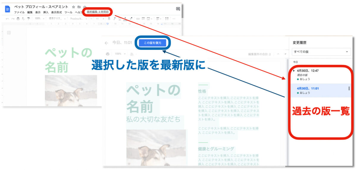 編集履歴から過去の版を復元させる手順
